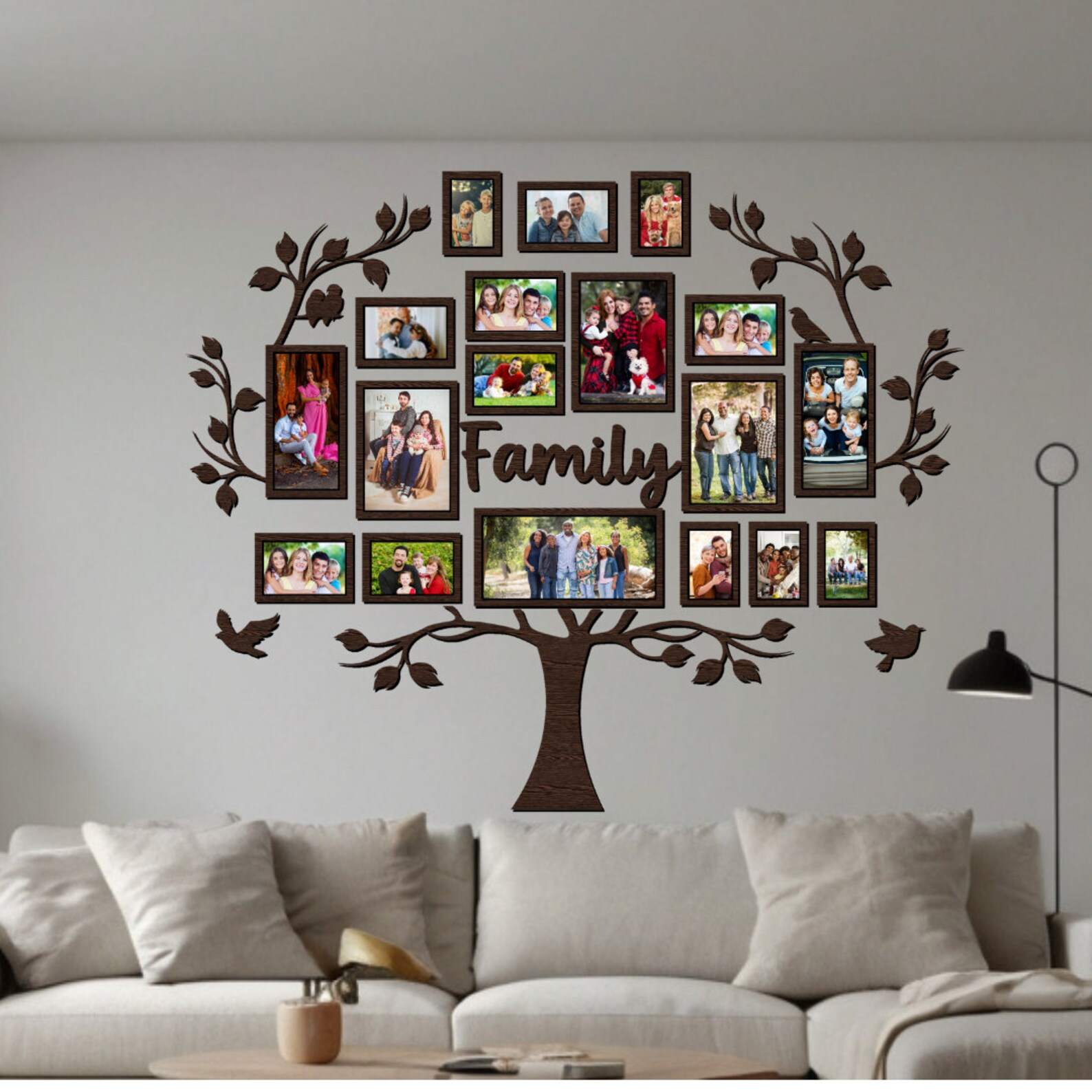 Big Wooden Family Tree Photo Collage Wall Art, Family Tree Wall Decor ...