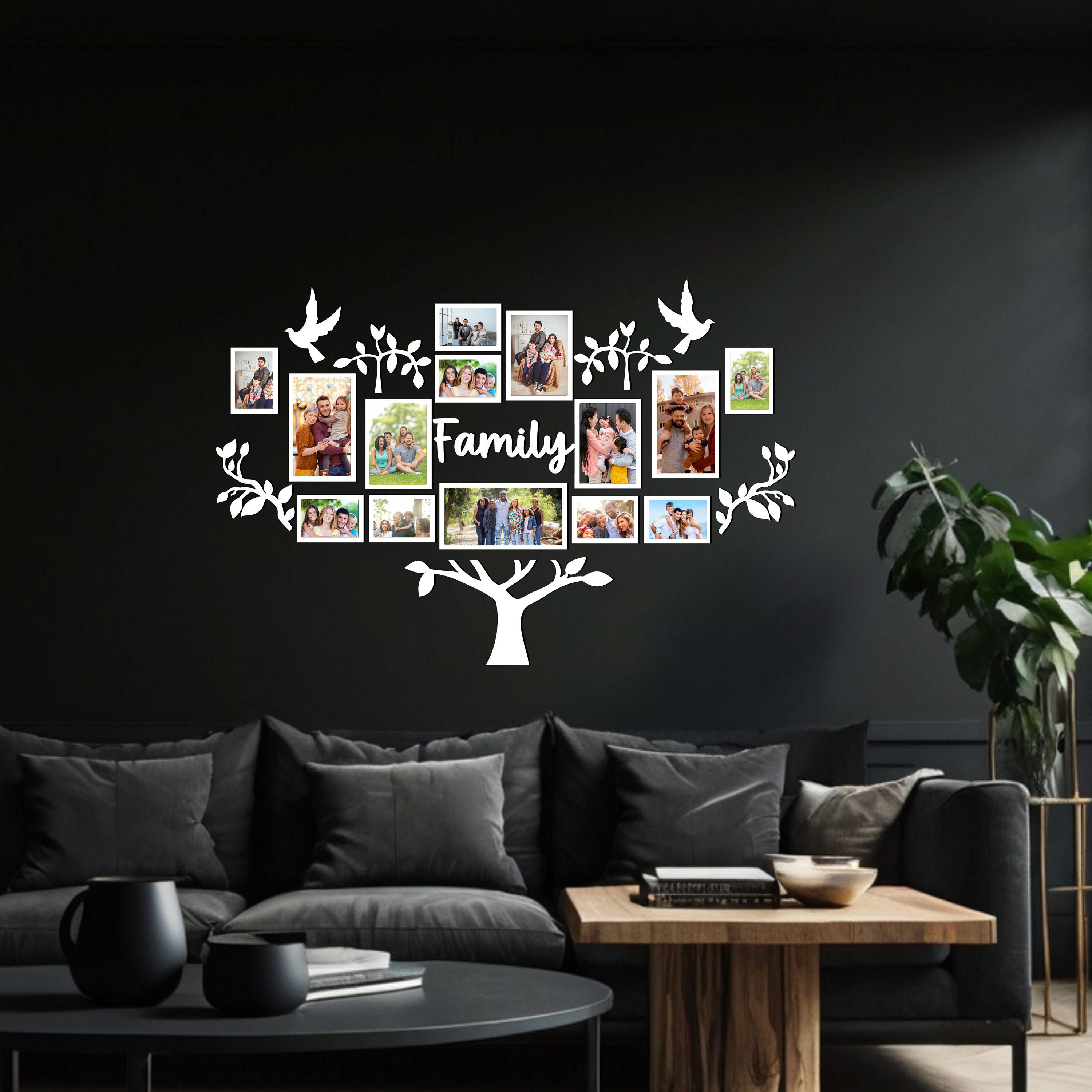 Wooden Family Tree Photo Collage Wall Decor, Living Room Wooden Wall ...