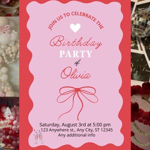 Girly Geburtstagseinladung - Bearbeitbare Canva Vorlage | Rosa Geburtstag einladen | Digitaler Download Partyeinladung
