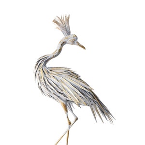 Metal White Tall Heron Garden Decor Outdoor Statue Yard Art with Gold Accent Paint