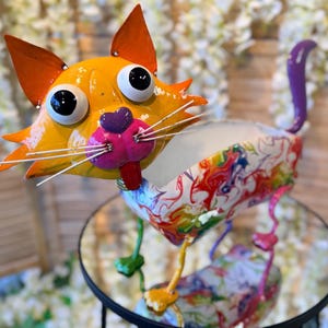 Portavaso a forma di gatto in smalto - Finitura lucida con testa e coda mobili
