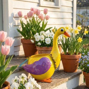 Duck Planter: Colorful Enamel Metal for Garden or Home