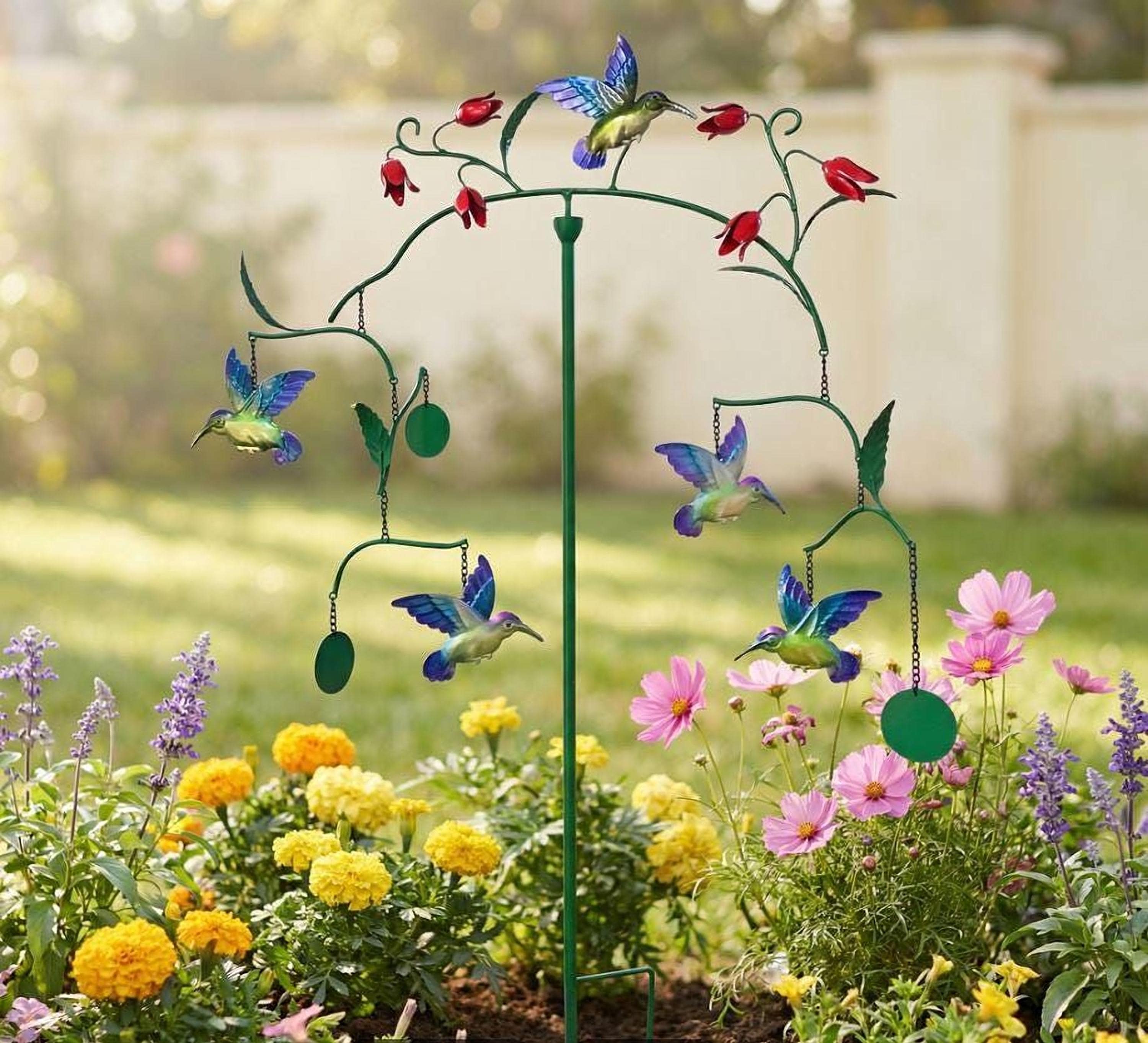 Bird Mobile: Spinning Hummingbird and Garden Birds (outdoor Metal