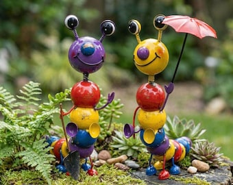 Colorful Metal Caterpillar Garden Statue, Fun Outdoor Yard Art