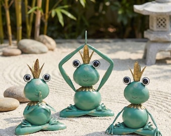 Garten Frosch Statue: Meditation Pose - Metall Skulptur im Freien