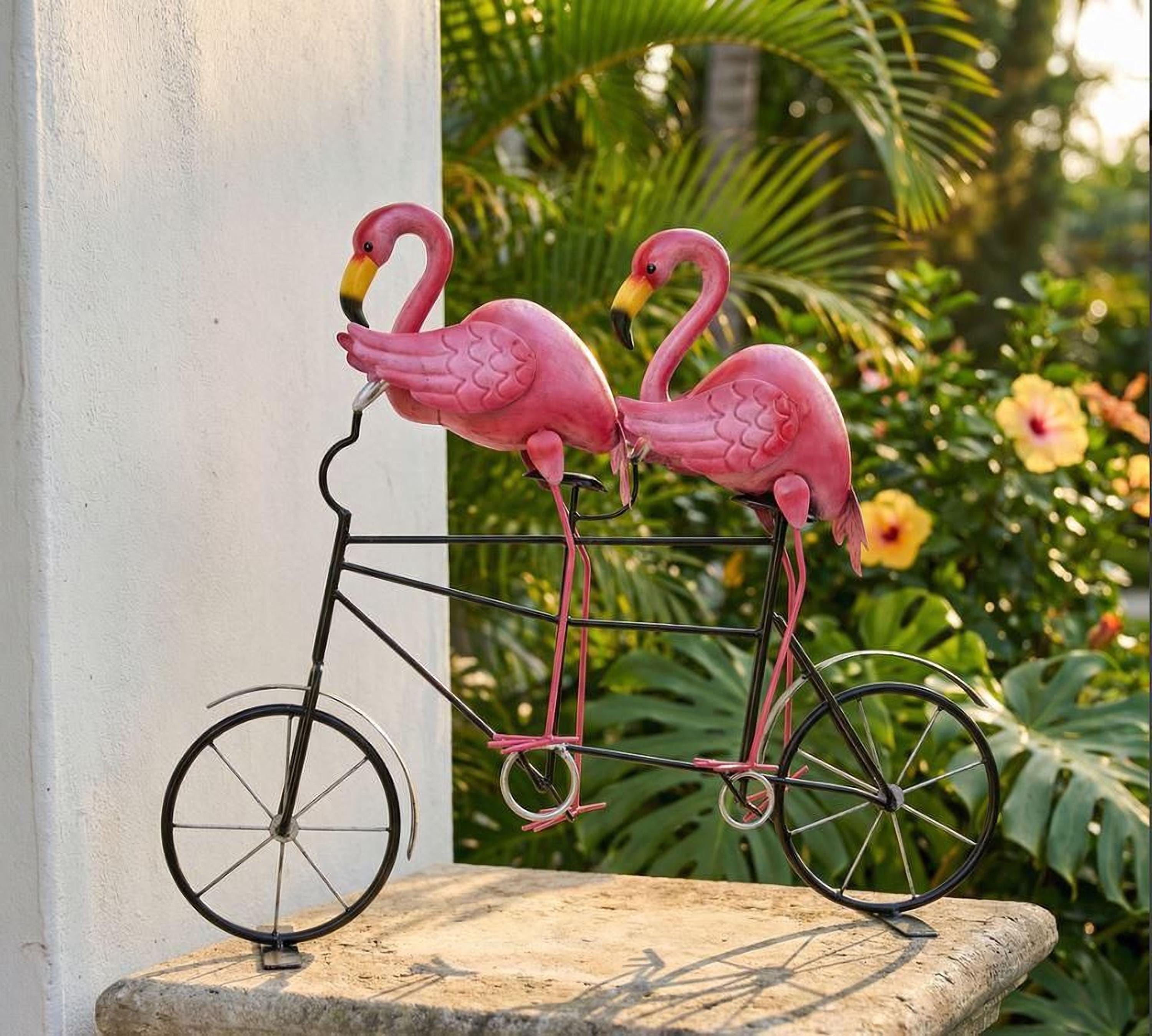 Pink Flamingo Garden Statue - Tandem Bicycle Outdoor Decoration - Etsy