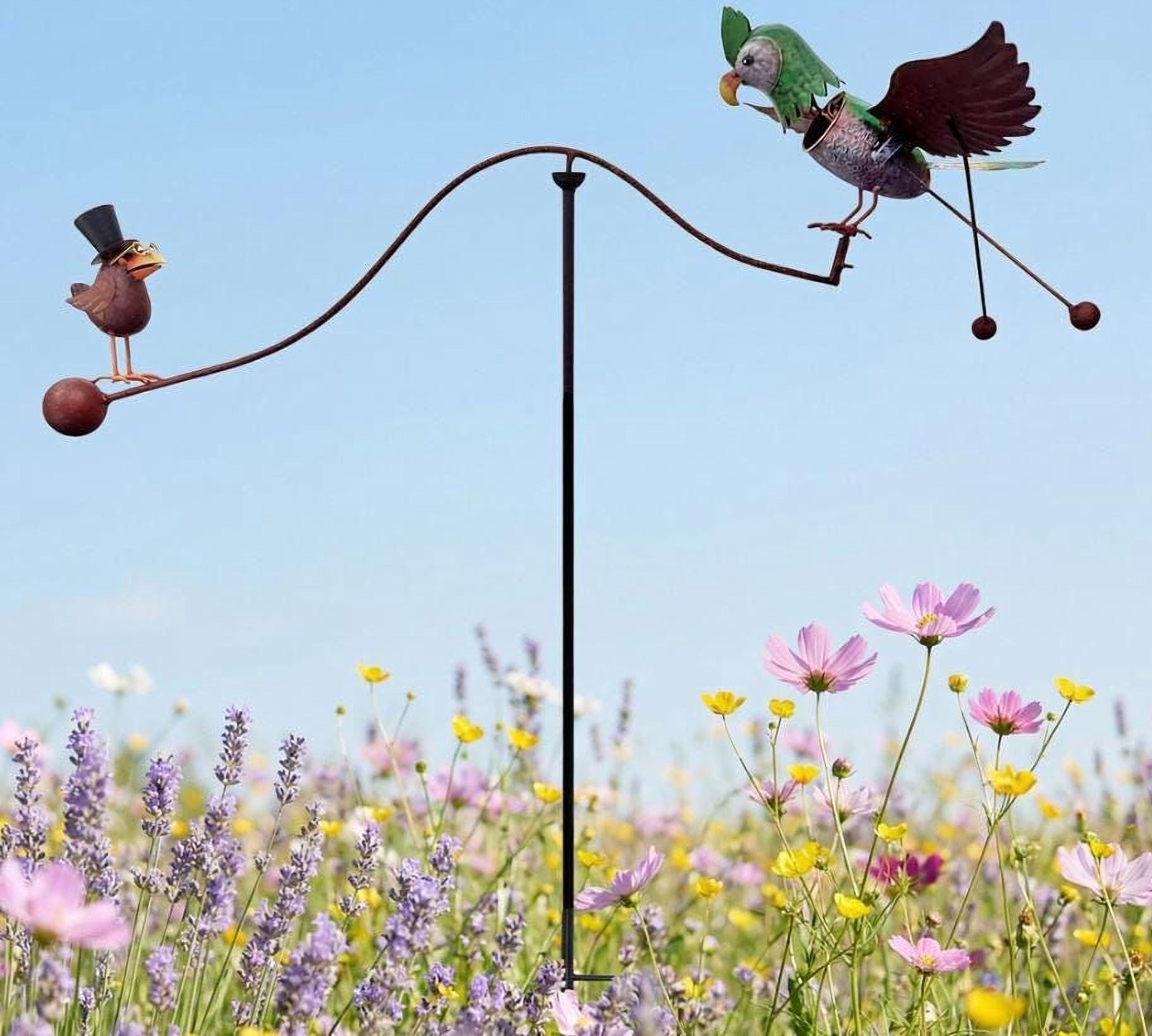 Bird Rocker Sculpture: Rusty Metal Garden Decor (44