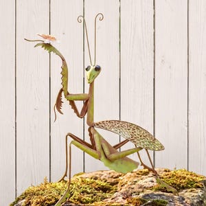 Décoration de jardin en métal | Statue de mante religieuse patinée - Ornement de jardin, décoration de porche, sculpture d'extérieur