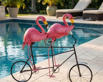 Pink Flamingo Garden Statue - Tandem Bicycle Outdoor Decoration