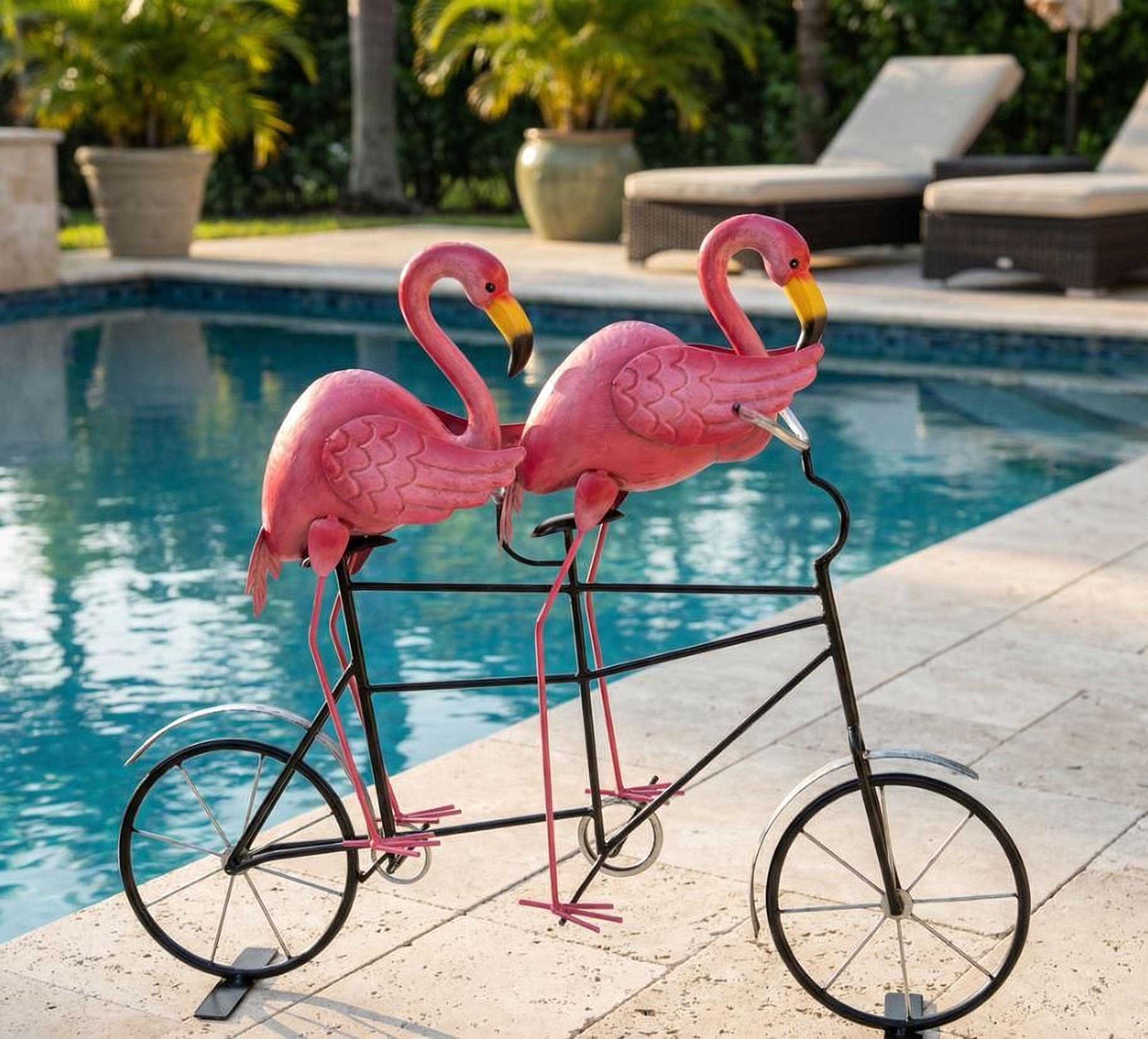 Pink Flamingo Garden Statue - Tandem Bicycle Outdoor Decoration - Etsy