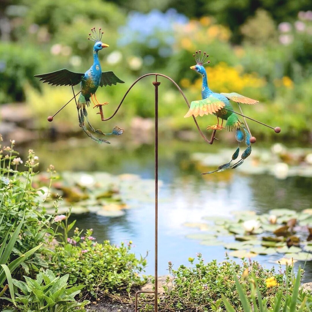 Peacock Yard Sculpture: Hand Painted Metal Balancing Stake - Powder ...