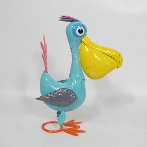 Metal Blue Pelican Outdoor Garden Statue Decorative Yard Art