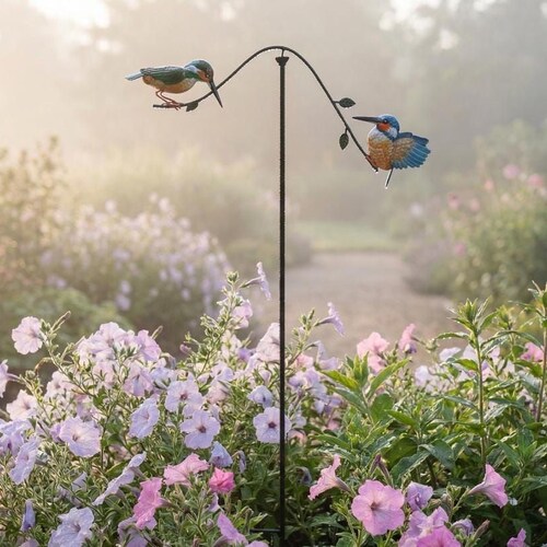 Estaca de Jardim: Martim-pescadores Giratórios - Decoração de Jardim em Metal com Balanço