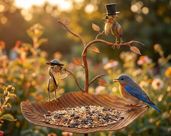 Rustic Metal Crow Bird Feeder in Hanging and Garden Stake