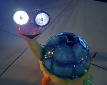 Turtle Garden Sculpture: Solar Lighted Eyes Whimsical Yard Art