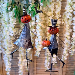 Pumpkin Patch Decor, Metal Yard Stakes | Autumn Folk Sculpture | 27-31In