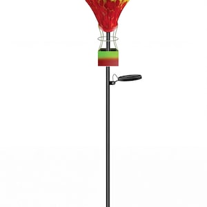Solar Hot Air Balloon Garden Stake, Hand Blown Color Glass with Flickering Light Flame