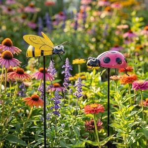 Roter Marienkäfer und gelbe Hummel Gartenstecker: Metall im Freien Dekor