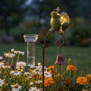 Metal Rustic Solar Frog Rain Gauge Garden Stake Outdoor Decorative Yard Art