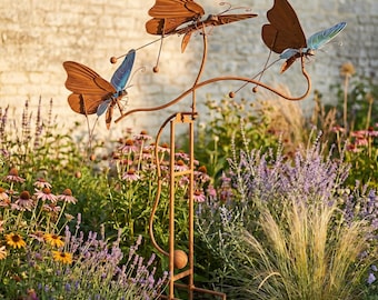 Metal Butterfly Kinetic Wind Sculpture: Rustic Garden Stake Yard Art