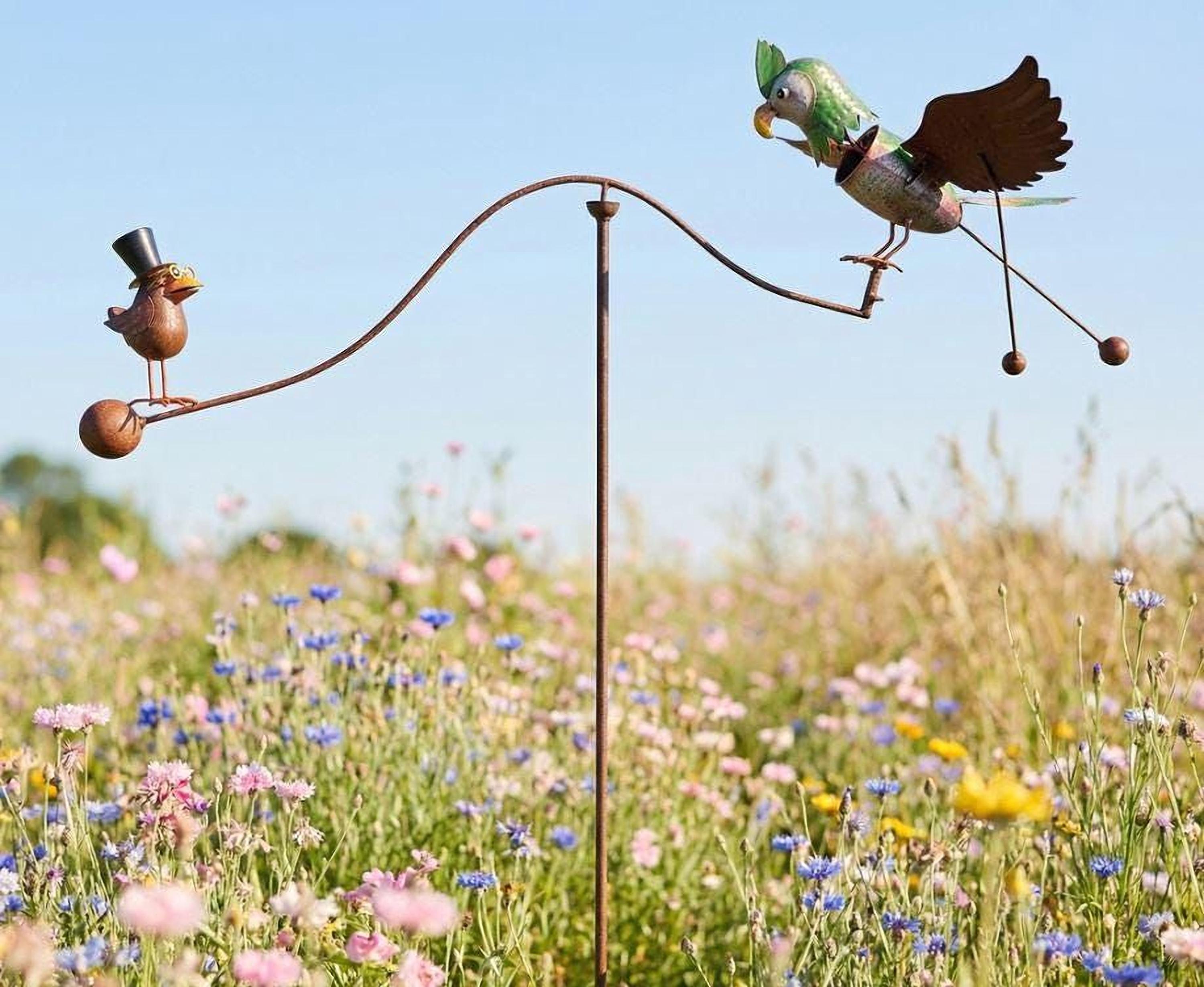 Bird Rocker Sculpture: Rusty Metal Garden Decor (44