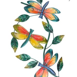 Blue Orange Glass and Metal Dragonfly Hanging Wall Art Decoration