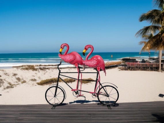 Pink Flamingo Garden Statue - Tandem Bicycle Outdoor Decoration - Etsy