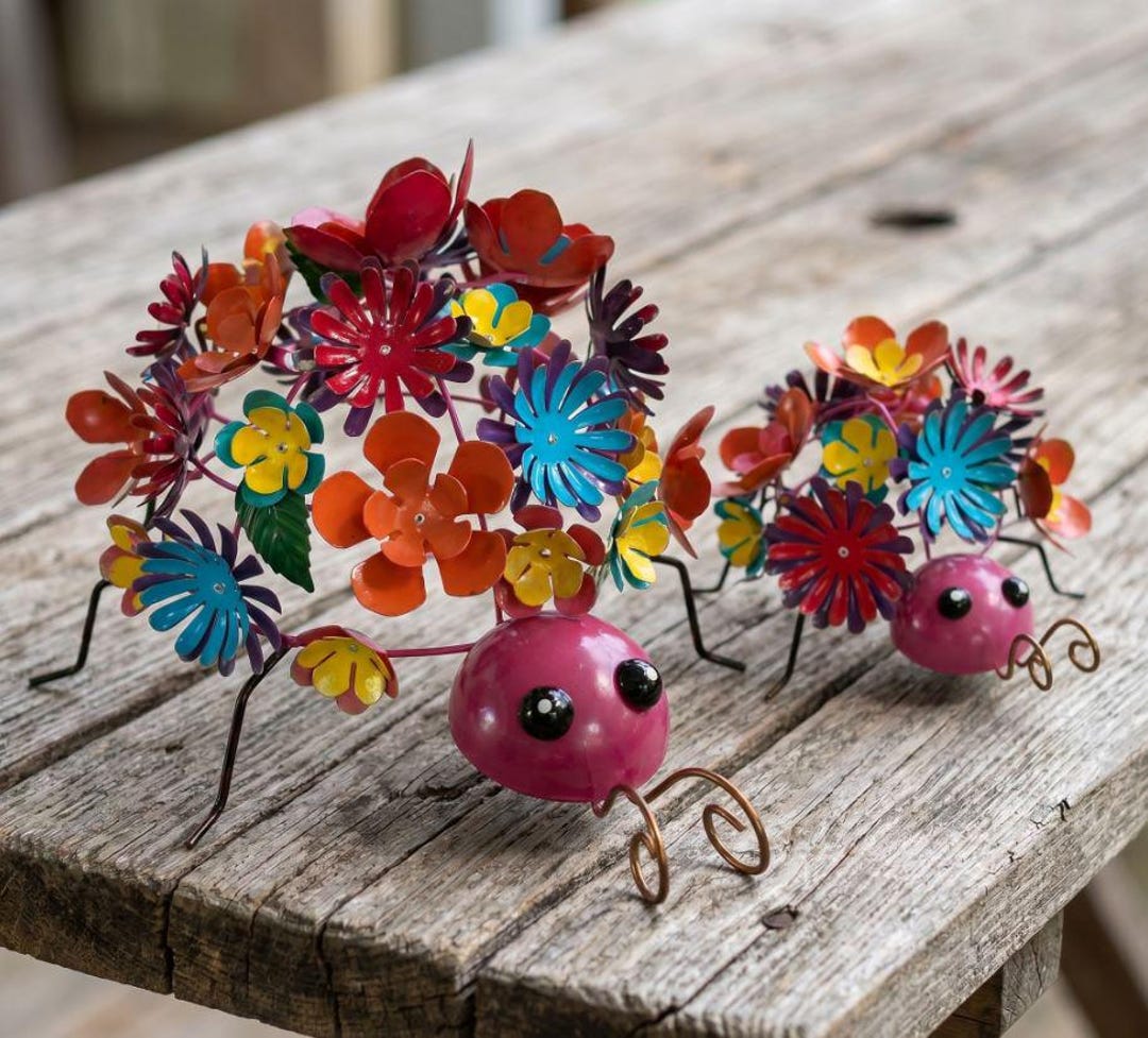Outdoor Ladybug Statue: Floral Metal Cutout - Colorful Yard Art - Etsy