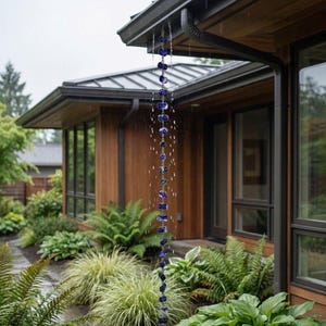 Long Dark Blue Glass Beaded Hanging Rain Chain