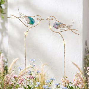 Gold Metal Dove Garden Stakes, Bird Planter Stakes (Indoor Outdoor)