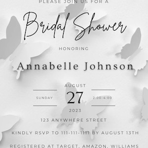 Editable Bridal Shower Invitation- A Lifetime of Butterflies
