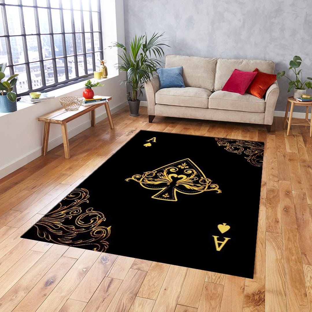 Ace of Spades Rug, Gold and Black Rug, Nonslip Rug, Modern Abstract Rug ...