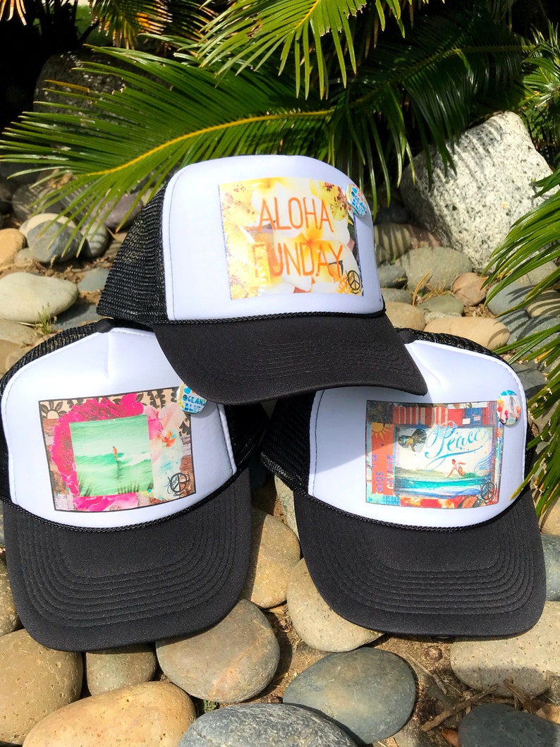 Trucker Hat, BINDI SEAS, Aloha,Beach, Surf, Hawaii, One Size Fits All, foam trucker hat, Best Seller, Summer Hat, baseball hat, Corona Hair image 6
