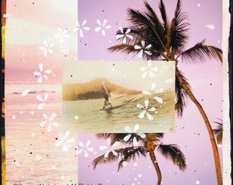 WAIKIKI GLIDE, HI, Hand Signed Matted Print, 8x10, 11x14, 16x20, Waikiki, Hawaii, Diamond Head, Surfing, Surf Art, wall art, home decor