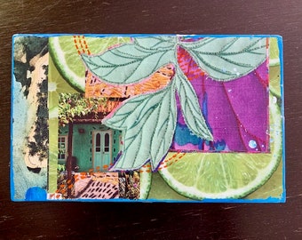 LIMEAIDE, Original Hand-Painted, Hand-Collaged Collectble Art Cigar Box, Ocean, Gift, Hand Made, box, Limes, Green, travel,, beach house