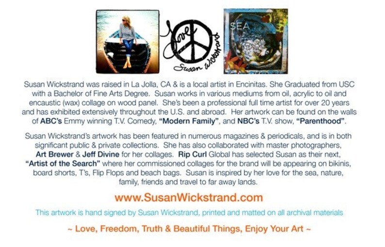 May include: A colorful painting of a peace sign with the words "Love, Freedom, Truth & Beautiful Things, Enjoy Your Art" written around it. The artist's name, "Susan Wickstrand", is written below the peace sign.