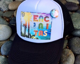 Trucker Hats, ENCINITAS Cactus, Corona Hair Don't Care, Beach, California, One Size Fits All, foam trucker hat, Surf, Best Seller