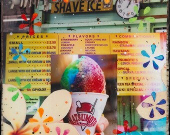 Raspado de arcoíris, éxito de ventas, 8x10, 11x14, 16x20, impresión firmada a mano con paspartú, Hawái, arcoíris, geco, Matsumotos, raspado de hielo, arte mural