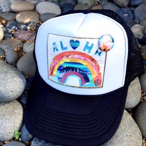 Trucker Hat, ALOHA RAINBOW, Best Seller, Aloha,Beach, Surf, Hawaii, One Size Fits All, foam trucker hat, Corona Hair Don't Care, CV Hair image 1