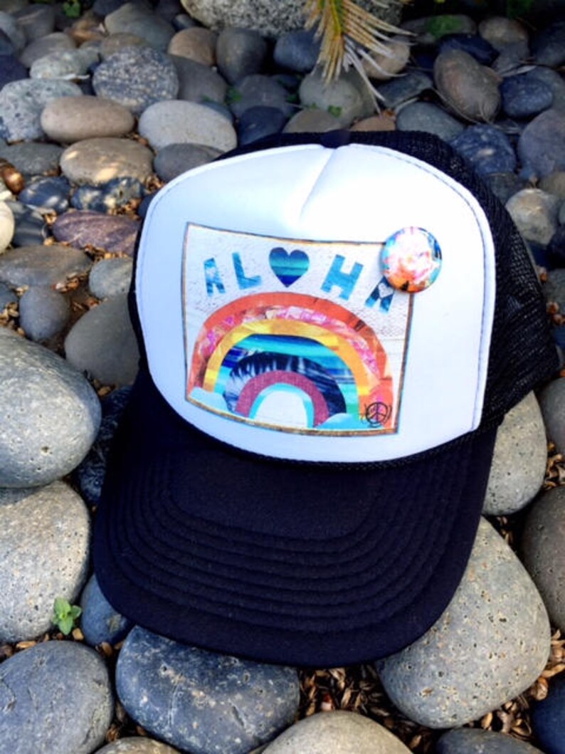 Trucker Hat, ALOHA RAINBOW, Best Seller, Aloha,Beach, Surf, Hawaii, One Size Fits All, foam trucker hat, Corona Hair Don't Care, CV Hair image 1