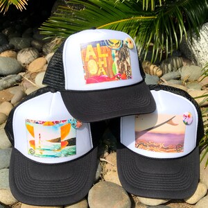 Trucker Hat, BINDI SEAS, Aloha,Beach, Surf, Hawaii, One Size Fits All, foam trucker hat, Best Seller, Summer Hat, baseball hat, Corona Hair image 3