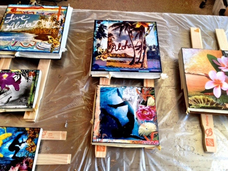 4x4 and Up Orchid Drift Hand-Glassed collaged artwork Hand Painted Ocean wood panel Orchid NEW surfer GLASSED \u30b5\u30fc\u30d5 ocean art