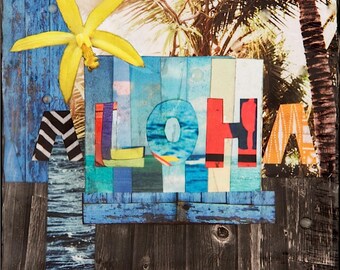 GLASSED, ALOHA (Fence North Shore HI), 4x4 and Up, Hand Painted, wood panel, ocean, art, Hawaii, Orchid, Hawaiian Art, wall art, gift