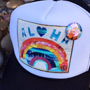 Trucker Hat, ALOHA RAINBOW, Best Seller, Aloha,Beach, Surf, Hawaii, One Size Fits All, foam trucker hat, Corona Hair Don't Care, CV Hair image 2