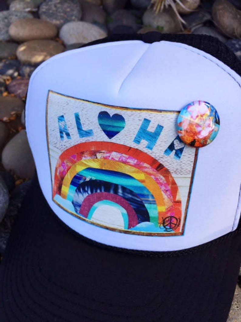 Trucker Hat, ALOHA RAINBOW, Best Seller, Aloha,Beach, Surf, Hawaii, One Size Fits All, foam trucker hat, Corona Hair Don't Care, CV Hair image 2