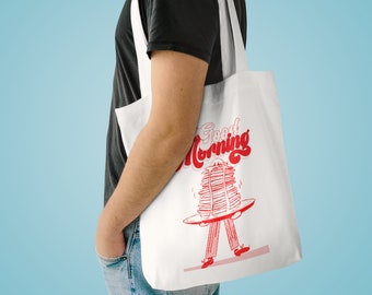 Borsa tote in tela Good Morning dal design retrò, disegno eccentrico per la colazione