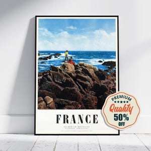 Cartel de bellas artes vintage - A4, A1... 20 x 30 pulgadas... Viajes en Francia, La mer en Bretagne, Ploumanach Perros-Guirec, Francia, 1955 - Impresión de viaje