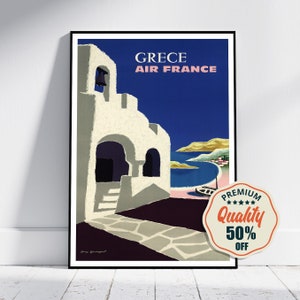 Vintage Fine Art Poster - A4, A1...20x30 inch... Air France Advertising Greece - Vintage Airline Travel Print