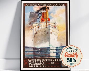 Hi-Res Print - A4, A3...20x30 inch... Cie De Navic Ion, Sud-Atlantique, Paquebots Express, Paris, Nice  Travel Boat Poster