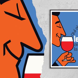 Vintage Fine Art Poster - A4, A1...20 x 30 inch... Wer Wein liebt, liebt das Leben, Qui Aime Le Vin Aime la Vie - Alkohol Getränk, Ästhetische Kunst